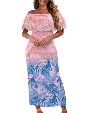 Summer Women Puletasi Samoa Dresses Polynesian Tribal Clothing Pink Tropical Print Lady Off shoulder Ruffle Two Piece Set - Aliexpress - FashionsVida