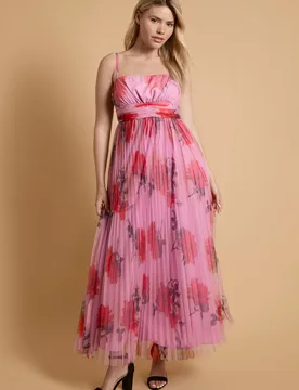 Womens Pleated Mesh Maxi Dress - Lilac - Size 14 Uk - OASIS - FashionsVida