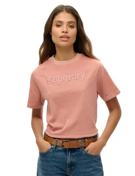 Maglietta A Maniche Corte Emb Core Logo Boxy Loose Ash Rose 2XS - Superdry - FashionsVida