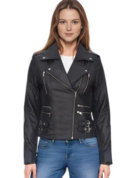 Womens Black Brando Biker Jacket-Constantia Lamb Leather - Size 20 Uk - Infinity Leather - FashionsVida