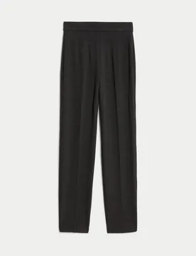 Jersey Straight Leg Trousers with Stretch Charcoal female - M&S - FashionsVida