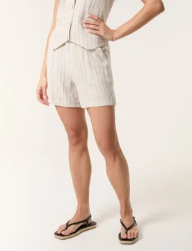 Linen Pinstripe Shorts - L / LINEN - Blue Vanilla - FashionsVida