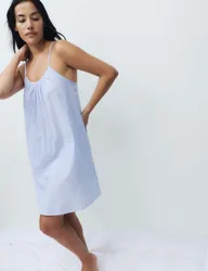 Pure Cotton Striped Short Chemise Blue Mix female