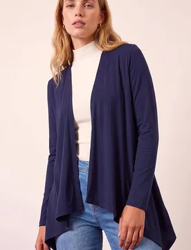 Women's Waterfall Front Jersey Knit Cardigan Sweater in Navy Size: 12 - Navy - Size: 12 - Roman - FashionsVida
