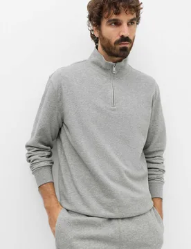 Cotton Rich Loopback Half Zip Sweatshirt Grey Marl male - M&S - FashionsVida