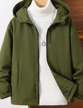 Chaqueta ligera de tejido para niño preadolescente, casual, versátil y cómoda, con capucha, manga larga, corte holgado y estampado de letras, para - Shein - FashionsVida