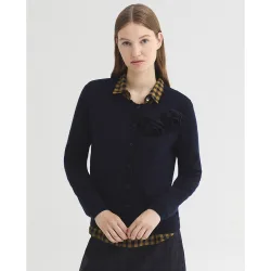 Jersey de punto de mujer con detalle de flores y cuello redondo