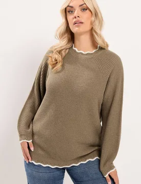 Women's Contrast Waffle Jumper in Brown Size: 30-32 - Brown - Size: 30-32 - Yours - FashionsVida
