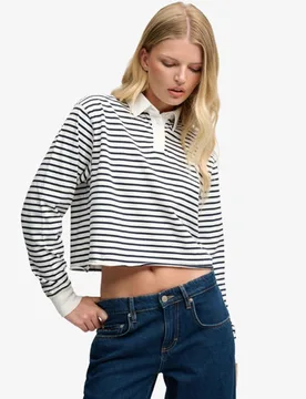 Superdry Damen Athletic Essential Cropped Rugby-top OverGrößed-passform White - Größe: 42 - 49.99 - FashionsVida