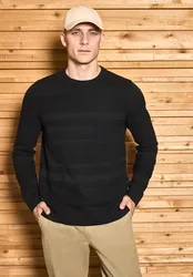 Street One Strukturstreifen Pullover male Schwarz