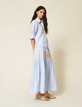 Jupe longue rayée avec volant et broderie - Actitude by Twinset - FashionsVida