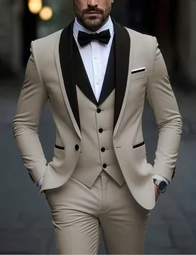 Piezas Traje de negocios de unicolor para hombre, conjunto de blazer, chaleco y pantalones de corte slim para novio de boda S - Shein - FashionsVida