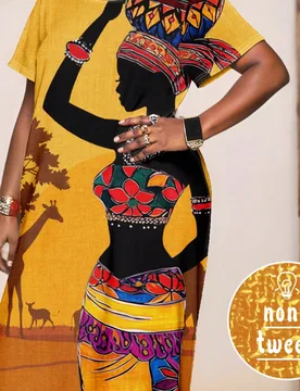 Vestido de bolsillo de manga corta con cuello redondo con estampado de animales y árboles, de talla grande para mujer, para el verano 3XL - Shein - FashionsVida