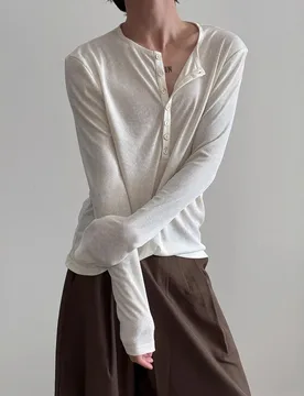 New Slim Fit Sheer Mesh Cover Top Lazy Henley Neck Long Sleeve Neutral Lightweight See Through Inner Base Shirt - Aliexpress - FashionsVida