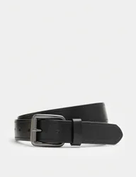 Leather Stitch Detail Belt Black male