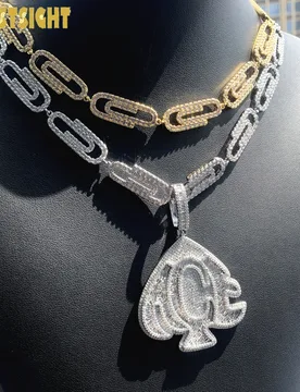 Iced Out Hip Hop Luxury ACE Pendant Necklaces Cuban Chain 5A Zircon Heart Letters Charm Men's Jewelry - Aliexpress - FashionsVida