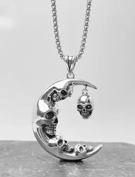 Retro Gothic Moon Skull Pendant Necklace - Unisex Halloween Jewelry - Aliexpress - FashionsVida
