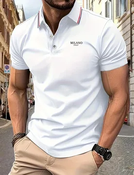 New Men's Polo Shirt MILANO ITALY Letter Print Summer Lapel Stripes Men Short Sleeve Casual Breathable Light Luxury T-Shirt - Aliexpress - FashionsVida
