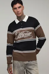Mens Tall Regular Fit Varsity Striped Jacquard Knitted Polo - Black