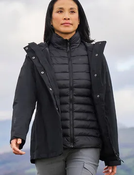 Women's Fell 3 in 1 Jacket Water Resistant Rain Coat in Black Size: 16 - Black - Size: 16 - Mountain Warehouse - FashionsVida