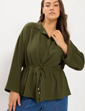 Women's Tie Waist Utility Top in Green Size: 16 - Green - Size: 16 - Yours - FashionsVida