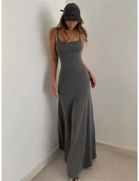 Solid Color Dress Summer New Women's Bottoming Suspender Sexy Waistless Backless Slim Long Dress Vestidos De Fiesta Elegantes - Aliexpress - FashionsVida