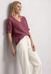 Kurzarm Bluse mit V-Neck und Rüschen female Rosa