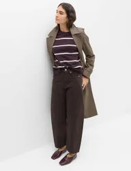 Pure Cotton High Waisted Barrel Leg Cropped Trousers Bitter Chocolate female