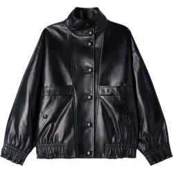 Cazadora de mujer de piel de cordero oversize con cuello alto