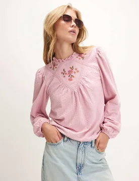 Pure Cotton Embroidered Blouse Pink Mix female - River Island - FashionsVida