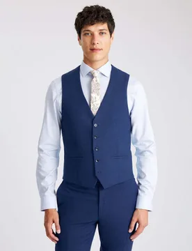 Slim Fit Textured Waistcoat Blue male - MOSS - FashionsVida