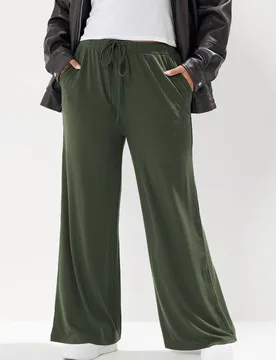 Women's Ribbed Wide Leg Trousers in Dark Green Size: 20 - Dark Green - Size: 20 - Yours - FashionsVida