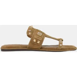 Sandalias planas mujer ante camel | Calzado elegante