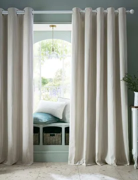 Cornish Chenille Striped Eyelet Curtains Natural - Laura Ashley - FashionsVida
