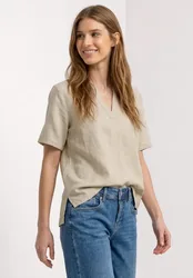 Bluse mit Split Neck aus Leinenmix female Beige