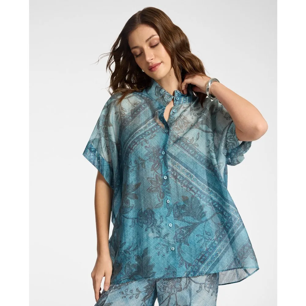 Camisa de mujer estampada en lyocell ajuste oversize con cierre de botones - Elena Miró - FashionsVida