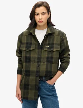 Superdry Damen Kaki Karierte Hemdjacke mit Teddyfell Kariert, Größe: 40 - 99.99 - FashionsVida