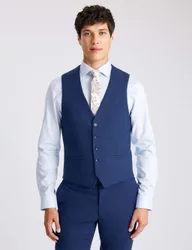 Slim Fit Textured Waistcoat Blue male