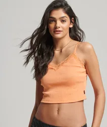Superdry Damen Orange Geripptes Trägertop mit Spitzenbesatz, Größe: M/L - Größe: M/L