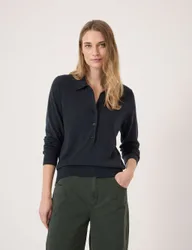 Merino Blend Long Sleeve Polo Top Navy female