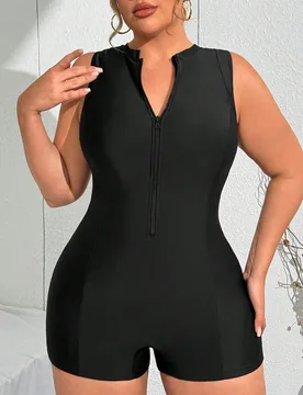 Pieza Traje de baño de una sola pieza estilo casual de vacaciones con cierre de cremallera para mujer talla grande 2XL - Shein - FashionsVida