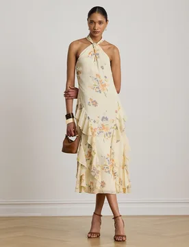 Vestido midi estampado con cuello halter - Lauren Ralph Lauren - FashionsVida