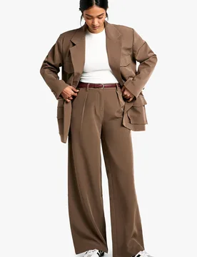Womens Woven Tailored Wide Leg Trousers - Mocha - Size 12 Uk - Boohoo - FashionsVida