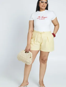 Womens Plus Elasticated Back Front Pleat Bermda Short - Yellow - Size 16 Uk - Boohoo - FashionsVida