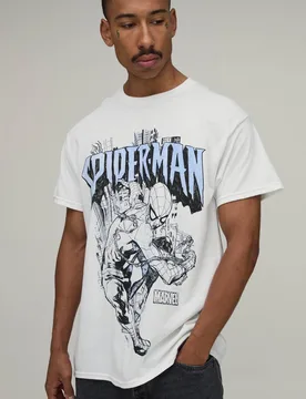 Herren Übergroßes Spiderman Lizenz-Print Oberteil White Größe Large - boohooMAN - FashionsVida