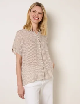 Stripe Button Front Shirt - M / TAUPE - female - Blue Vanilla - FashionsVida