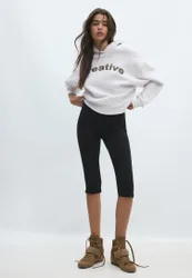 Hoodie mit Text-Print Grau Melange XS