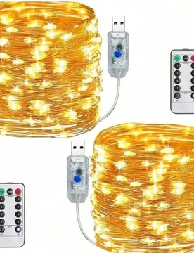 Pieza Luces de hadas de alambre de cobre brillante con 50/100/200/300 cuentas LED, 8 modos de iluminación, alimentado por USB con control remoto, ade - Shein - FashionsVida
