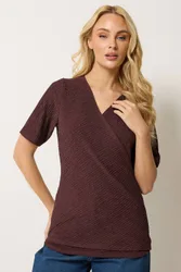 Women's Textured Wrap Top in Chocolate Size: 14 - Chocolate - Size: 14