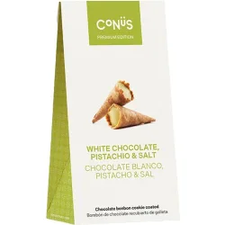 Bombones de galleta con chocolate blanco, pistacho y sal